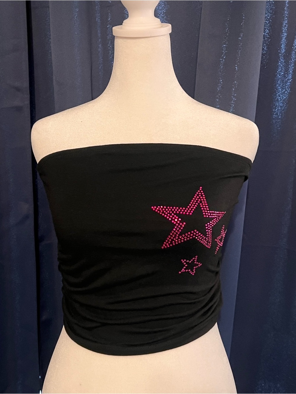 Y2K Rhinestone Star Tube Top – Black